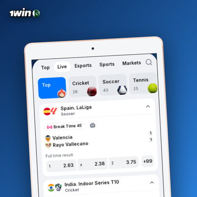 1Win app Android sportsbook icon featuring cricket bat football and esports controller