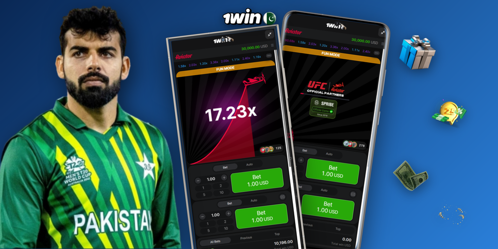1Win app iOS banner showing iPhone and iPad home screen with Face ID and App Store icon
