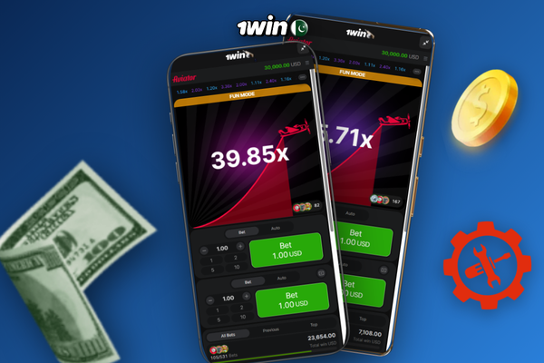 1Win Aviator predictor app debunked next to a provably fair hash screen