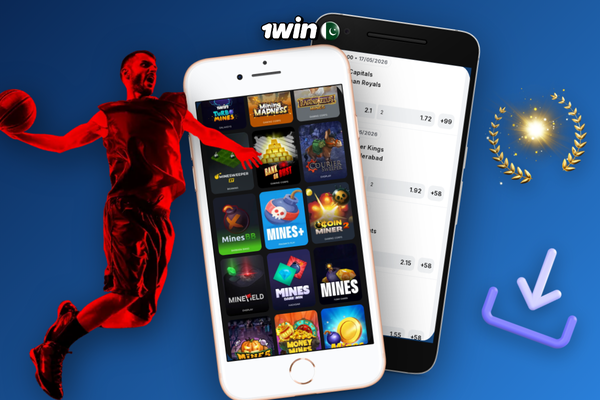 1Win bet app in-play cricket screen with live score shifting odds and cash-out button