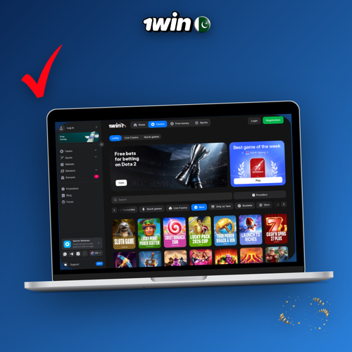 1Win download PC desktop client showing sportsbook and casino on a laptop