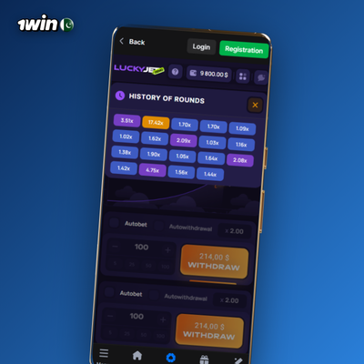 1Win Lucky Jet dual bet panel letting you run two independent wagers per round