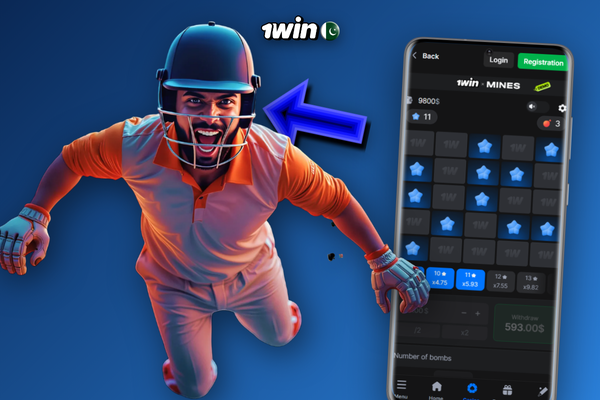 1Win Mines demo showing provably fair system versus a crossed-out predictor app
