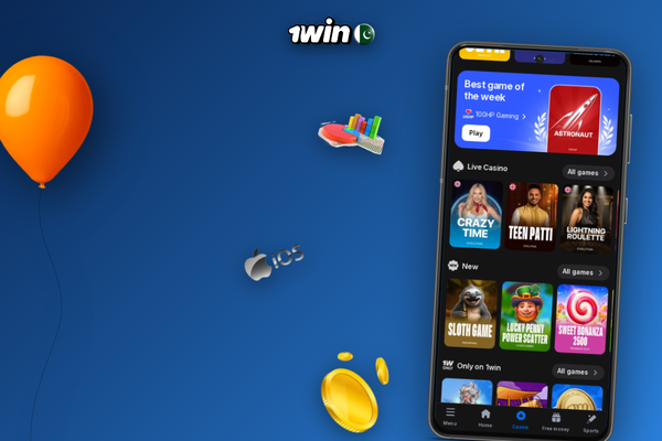 1Win licensed online casino lobby on a smartphone for Pakistan players